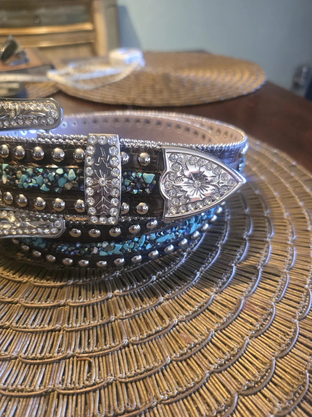 Turquoise Embellished Western Studded Belt - Women